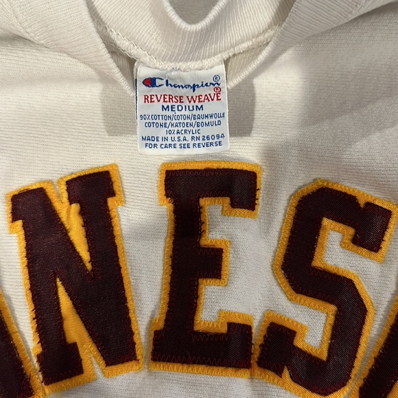 Vintage Champion Reverse Weave White Red MINNESOTA Pullover Crewneck Sweatshirt - Picture 5 of 10